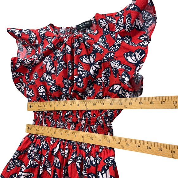 Kate Spade Women's Medium Red Butterfly Print Smocked Waist Flutter Sleeve Dress - Picture 10 of 12